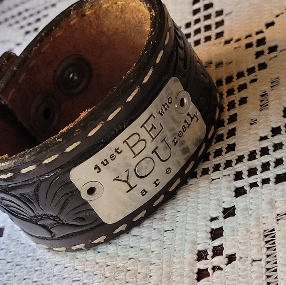 Vintage leather belt cuff bracelet.